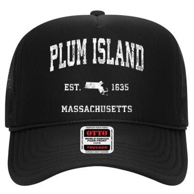 Plum Island Massachusetts Ma Vintage Athletic High Crown Mesh Back Trucker Hat