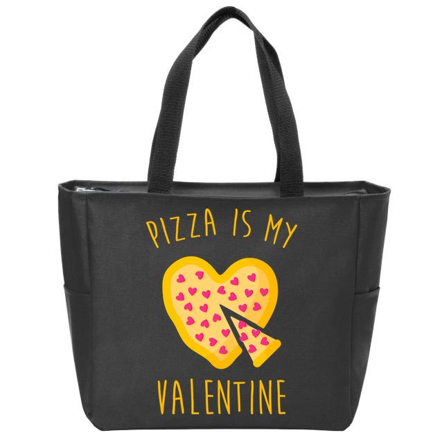 Pizza Is My Valentine Cute Heart Zip Tote Bag