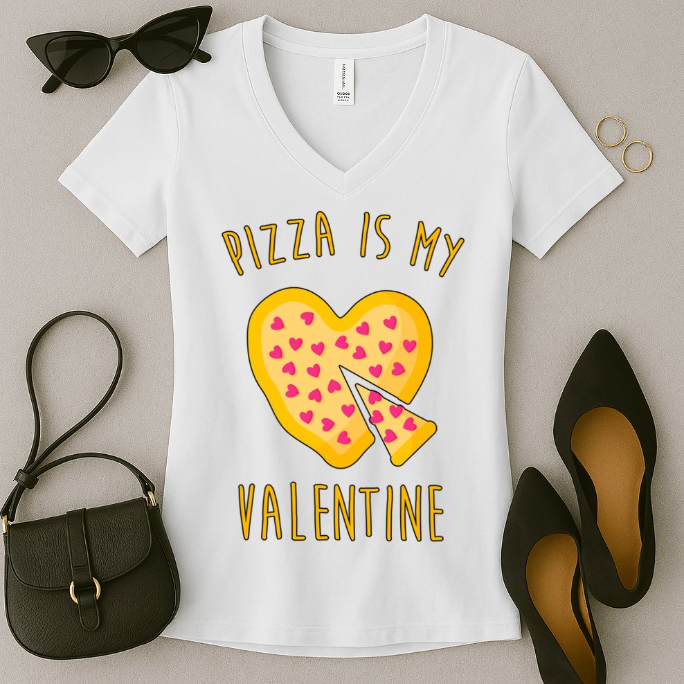 Pizza Is My Valentine Cute Heart Women's V-Neck T-Shirt