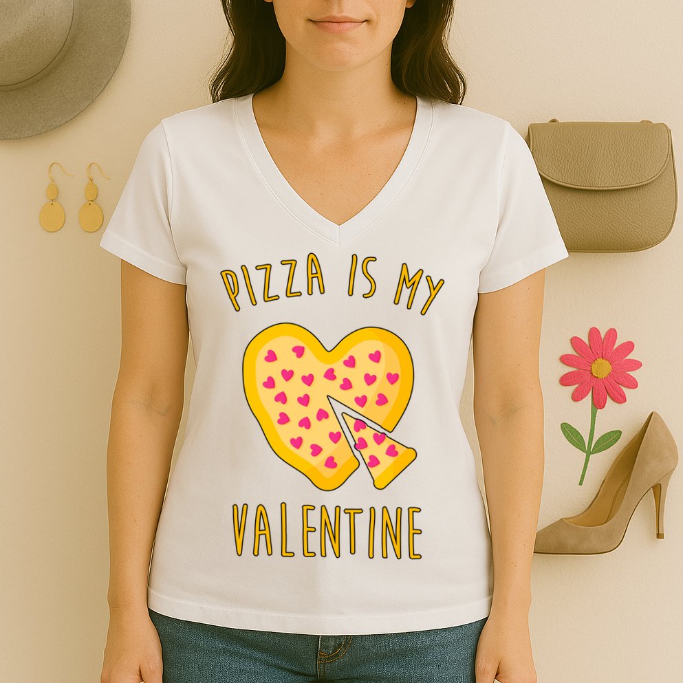 Pizza Is My Valentine Cute Heart Women's V-Neck T-Shirt