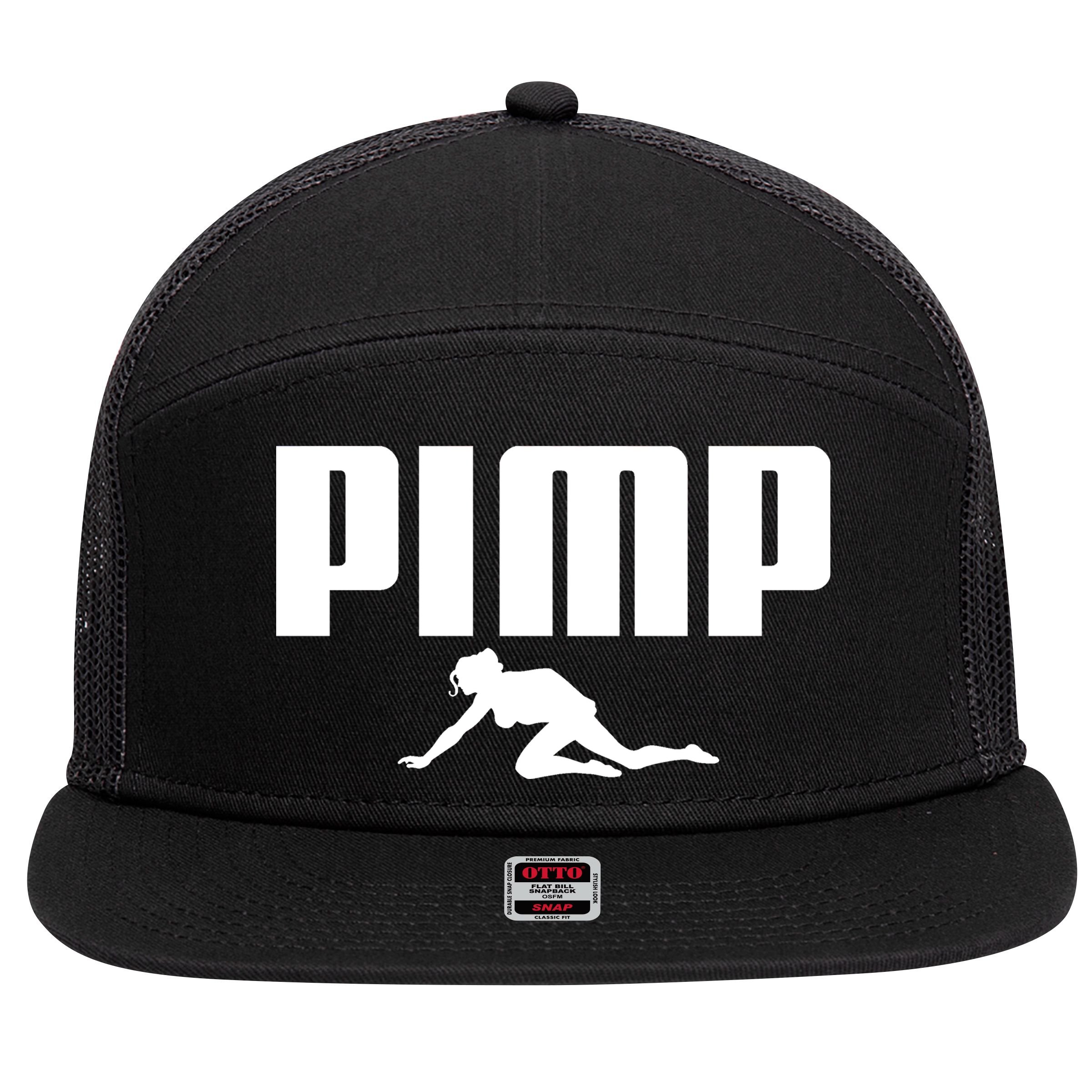 Pimp Logo 7 Panel Mesh Trucker Snapback Hat