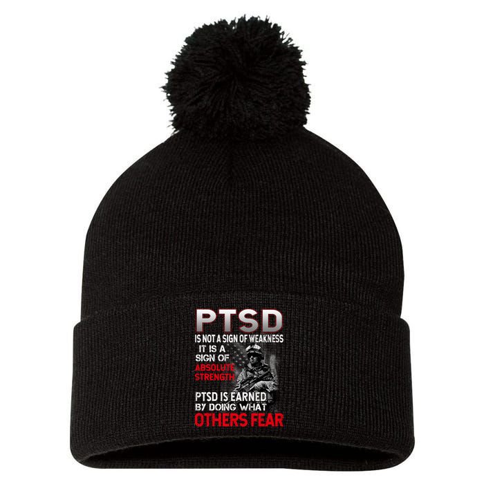 PTSD Is Not A Sign Of Weakness Support Military Troops Pom Pom 12in Knit Beanie