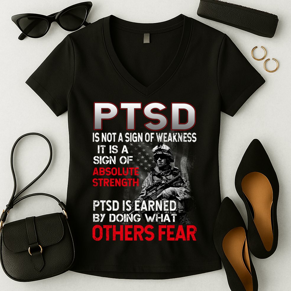 PTSD Is Not A Sign Of Weakness Support Military Troops Women's V-Neck T-Shirt