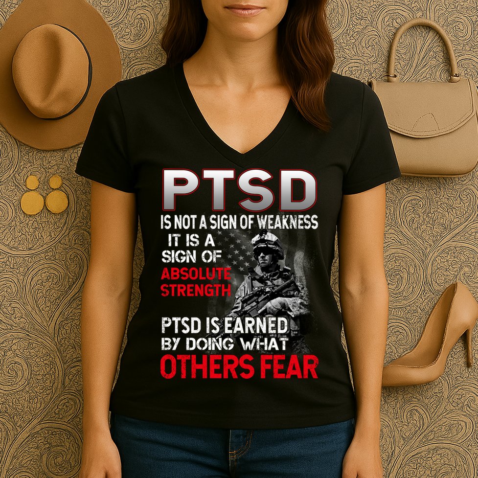 PTSD Is Not A Sign Of Weakness Support Military Troops Women's V-Neck T-Shirt