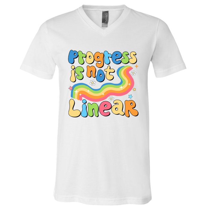 Progress Is Not Linear Sped Teacher V-Neck T-Shirt