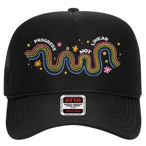 Progress Is Not Linear Sped Ed Special Education Teacher High Crown Mesh Back Trucker Hat