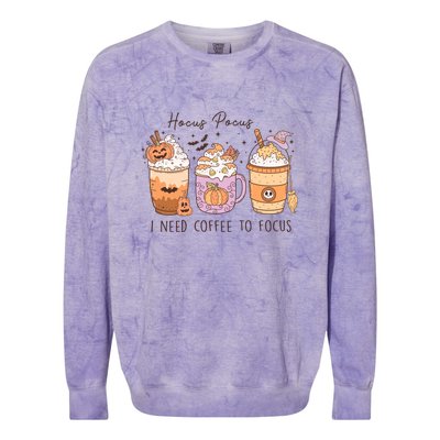 Pocus I Need Coffee To Focus Halloween Gift Colorblast Crewneck Sweatshirt