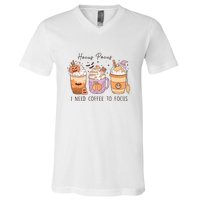 Pocus I Need Coffee To Focus Halloween Gift V-Neck T-Shirt