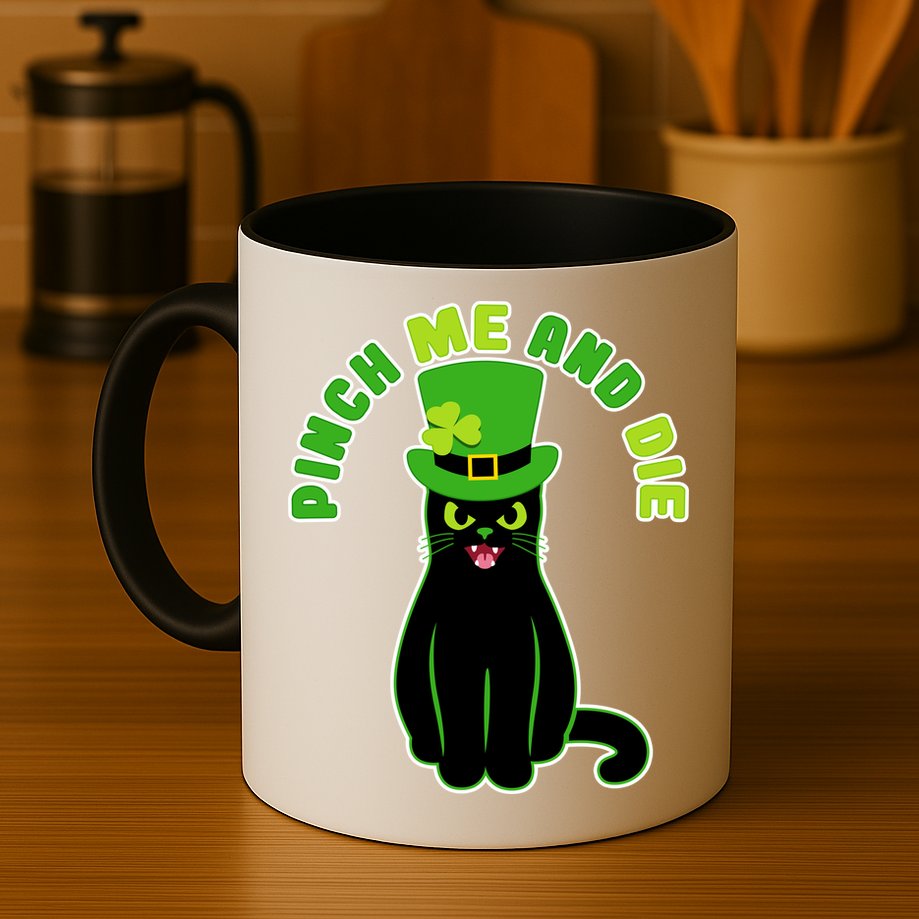 Pinch Me And Die St. Patrick's Day Cat Mug