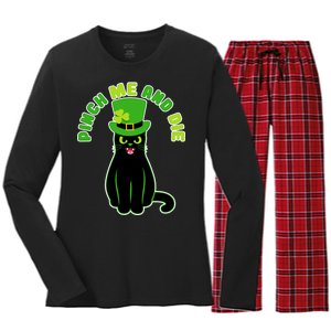 Pinch Me And Die St. Patrick's Day Cat Women's Long Sleeve Flannel Pajama Set 