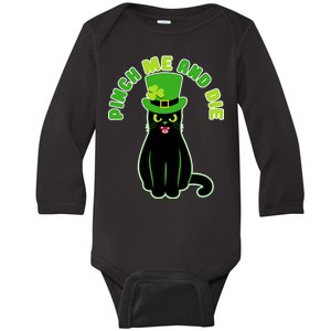 Pinch Me And Die St. Patrick's Day Cat Baby Long Sleeve Bodysuit