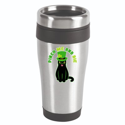 Pinch Me And Die St. Patrick's Day Cat 16oz Travel Tumbler