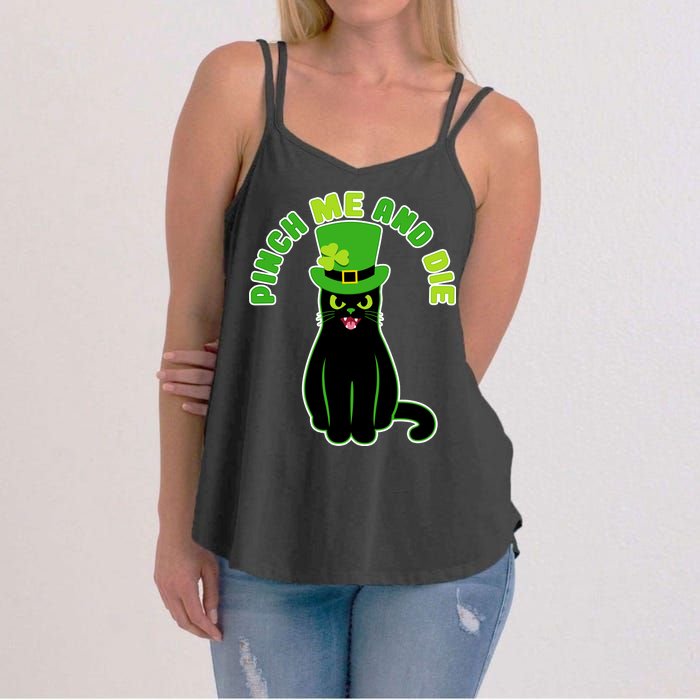 Pinch Me And Die St. Patrick's Day Cat Women's Strappy Tank