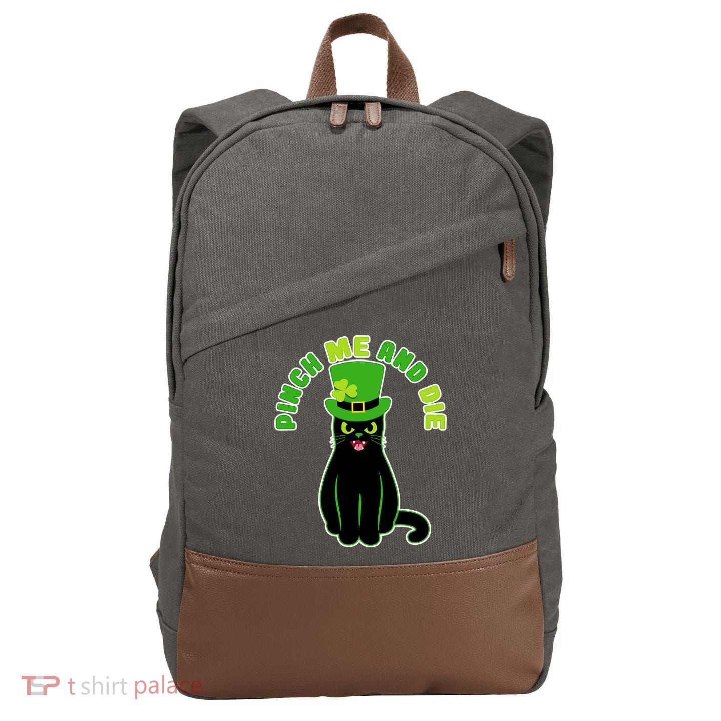 Pinch Me And Die St. Patrick's Day Cat Cotton Canvas Backpack