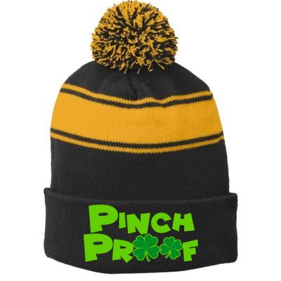 Pinch Proof Irish Shamrocks Stripe Pom Pom Beanie