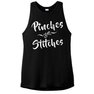 Pinches Get Stitches Funny St. Patrick's Day Ladies PosiCharge Tri-Blend Wicking Tank