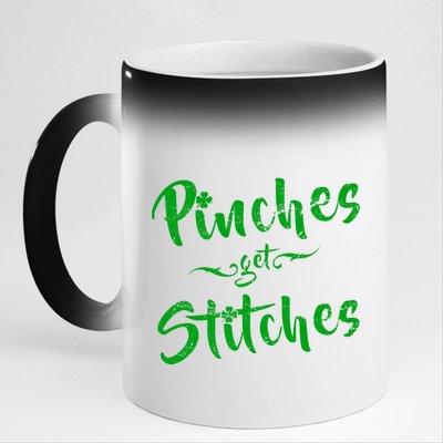 Pinches Get Stitches Funny St. Patrick's Day 11oz Black Color Changing Mug