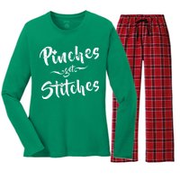 Pinches Get Stitches Funny St. Patrick's Day Women's Long Sleeve Flannel Pajama Set 