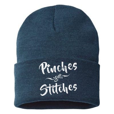 Pinches Get Stitches Funny St. Patrick's Day Sustainable Knit Beanie