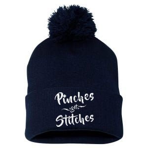 Pinches Get Stitches Funny St. Patrick's Day Pom Pom 12in Knit Beanie