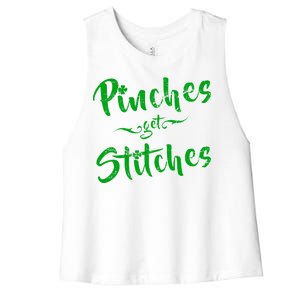 Pinches Get Stitches Funny St. Patrick's Day Women's Racerback Cropped Tank