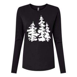 Pine Trees Illustration Womens Cotton Relaxed Long Sleeve T-Shirt