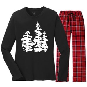 Pine Trees Illustration Women's Long Sleeve Flannel Pajama Set 