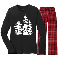 Pine Trees Illustration Women's Long Sleeve Flannel Pajama Set 