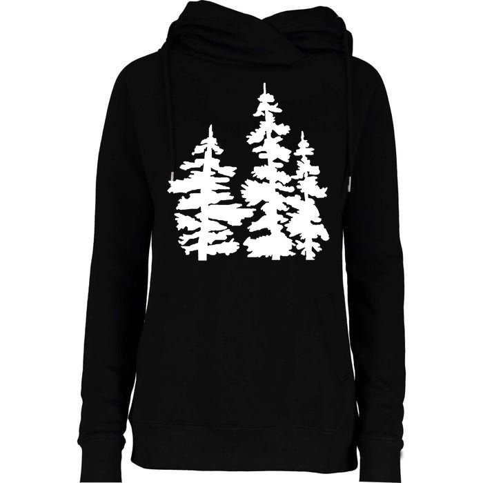 Pine Trees Illustration Womens Funnel Neck Pullover Hood