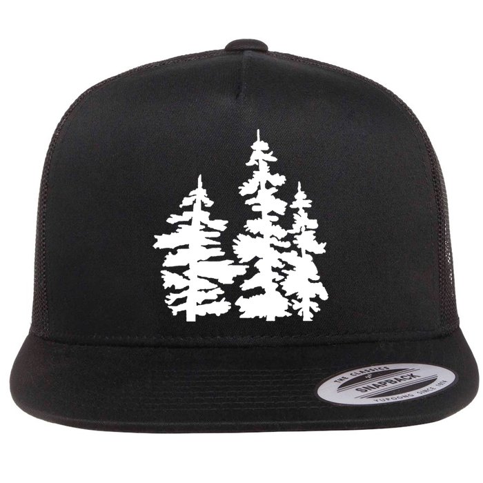 Pine Trees Illustration Flat Bill Trucker Hat