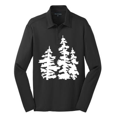 Pine Trees Illustration Silk Touch Performance Long Sleeve Polo