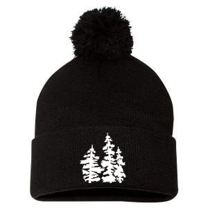 Pine Trees Illustration Pom Pom 12in Knit Beanie