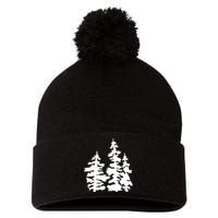 Pine Trees Illustration Pom Pom 12in Knit Beanie