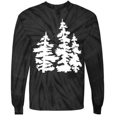 Pine Trees Illustration Tie-Dye Long Sleeve Shirt