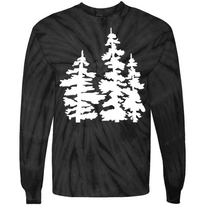 Pine Trees Illustration Tie-Dye Long Sleeve Shirt