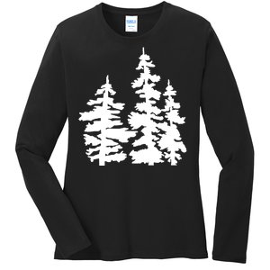 Pine Trees Illustration Ladies Long Sleeve Shirt