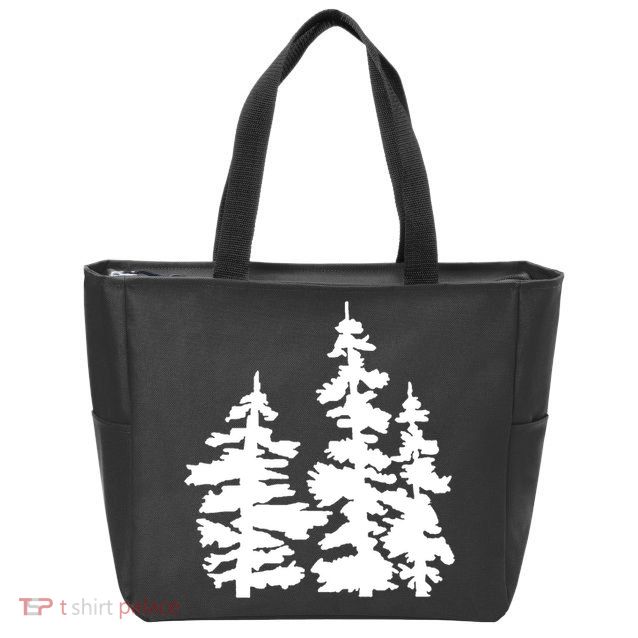 Pine Trees Illustration Zip Tote Bag