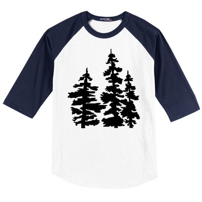 Pine Trees Illustration Baseball Sleeve Shirt