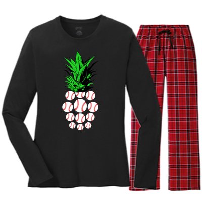 Pineapple Baseball Women's Long Sleeve Flannel Pajama Set 