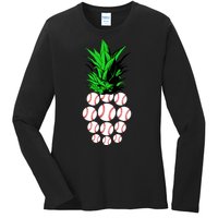 Pineapple Baseball Ladies Long Sleeve Shirt