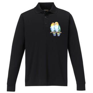 Pineapple Conure Watercolor Bird Performance Long Sleeve Polo