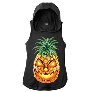 Pineapple Jack O Lantern Face Ladies PosiCharge Tri-Blend Wicking Draft Hoodie Tank