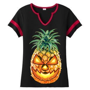 Pineapple Jack O Lantern Face Ladies Halftime Notch Neck Tee