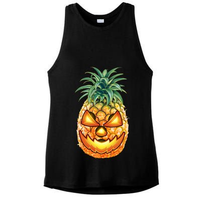 Pineapple Jack O Lantern Face Ladies PosiCharge Tri-Blend Wicking Tank