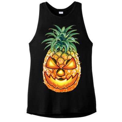 Pineapple Jack O Lantern Face Ladies PosiCharge Tri-Blend Wicking Tank