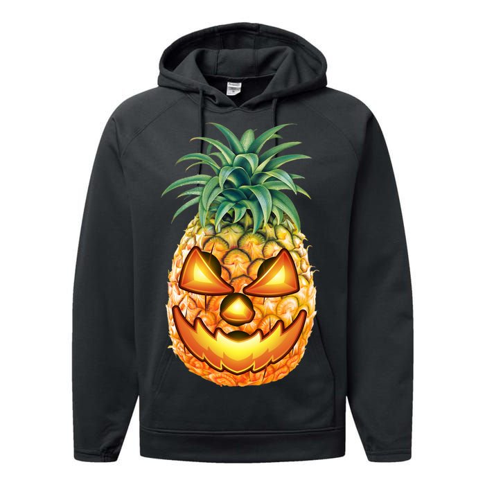 Pineapple Jack O Lantern Face Performance Fleece Hoodie