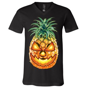 Pineapple Jack O Lantern Face V-Neck T-Shirt