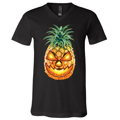 Pineapple Jack O Lantern Face V-Neck T-Shirt