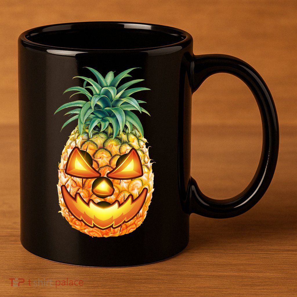 Pineapple Jack O Lantern Face 11oz C Handle Ceramic Mug