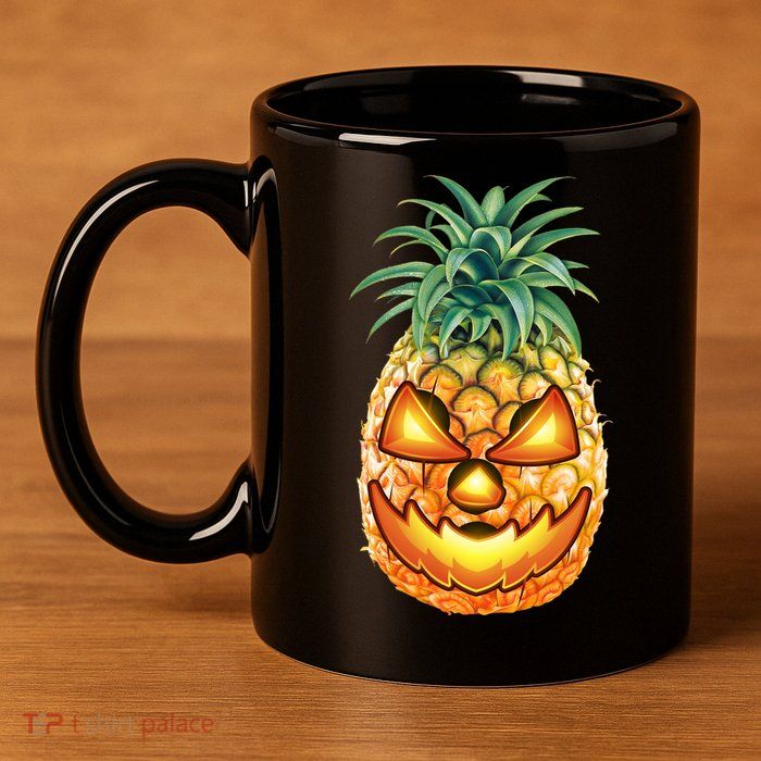 Pineapple Jack O Lantern Face 11oz C Handle Ceramic Mug